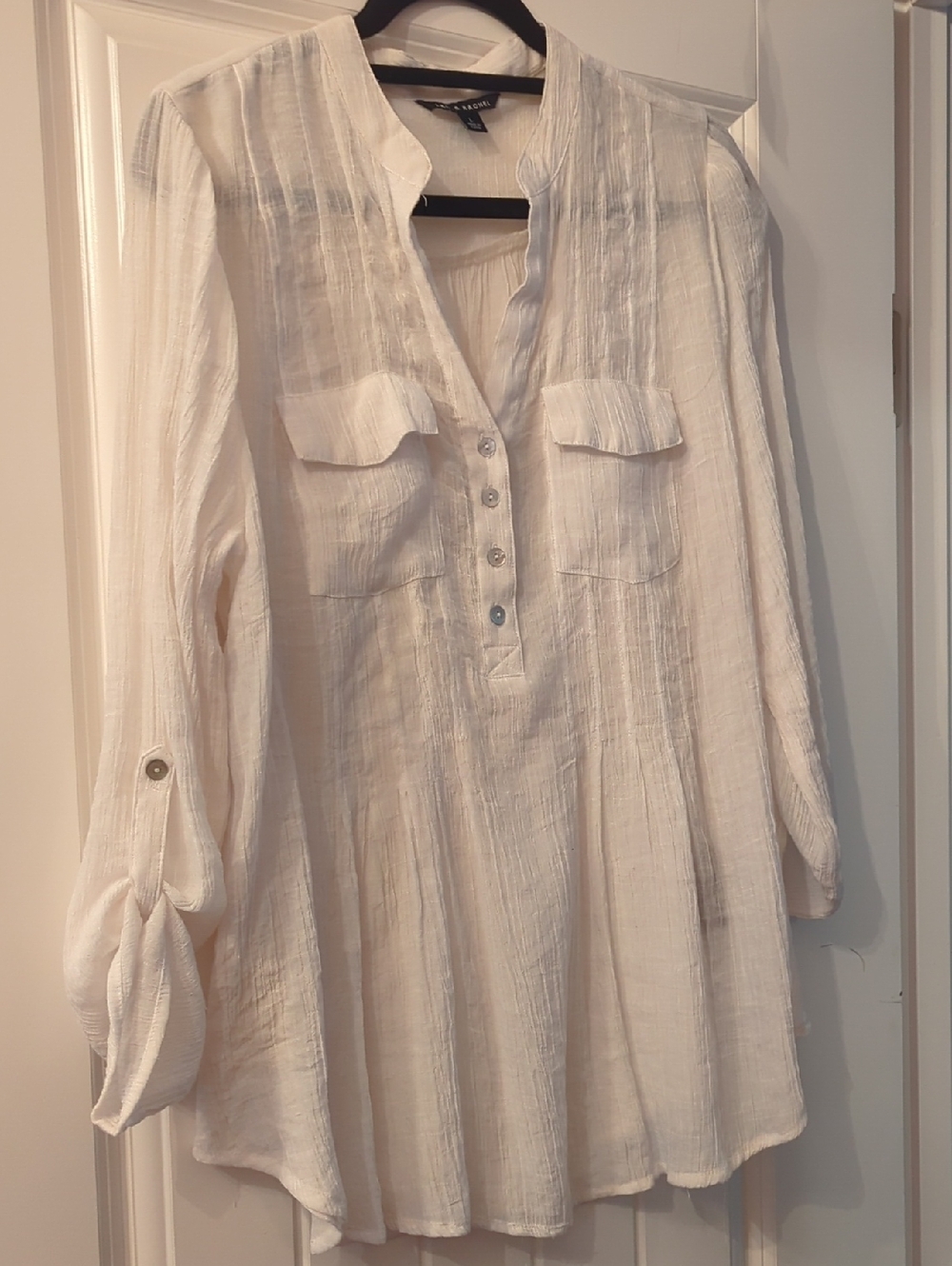 Zac & Rachel Ivory Textured V-Neck Tunic